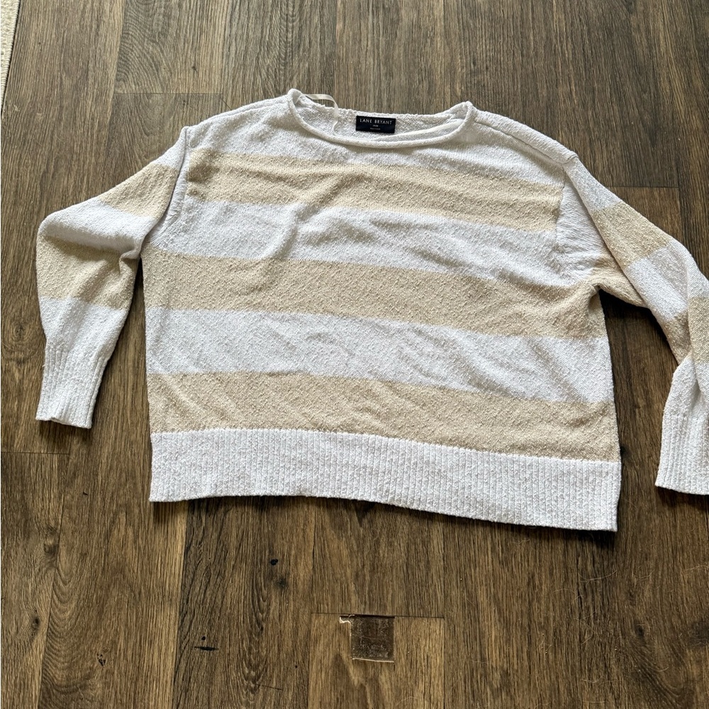 Lane Bryant Striped Beige and White Sweater